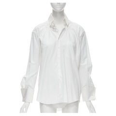 COMME DES GARCONS 2001 drawstring ruched collar wide cuff white cotton shirt S