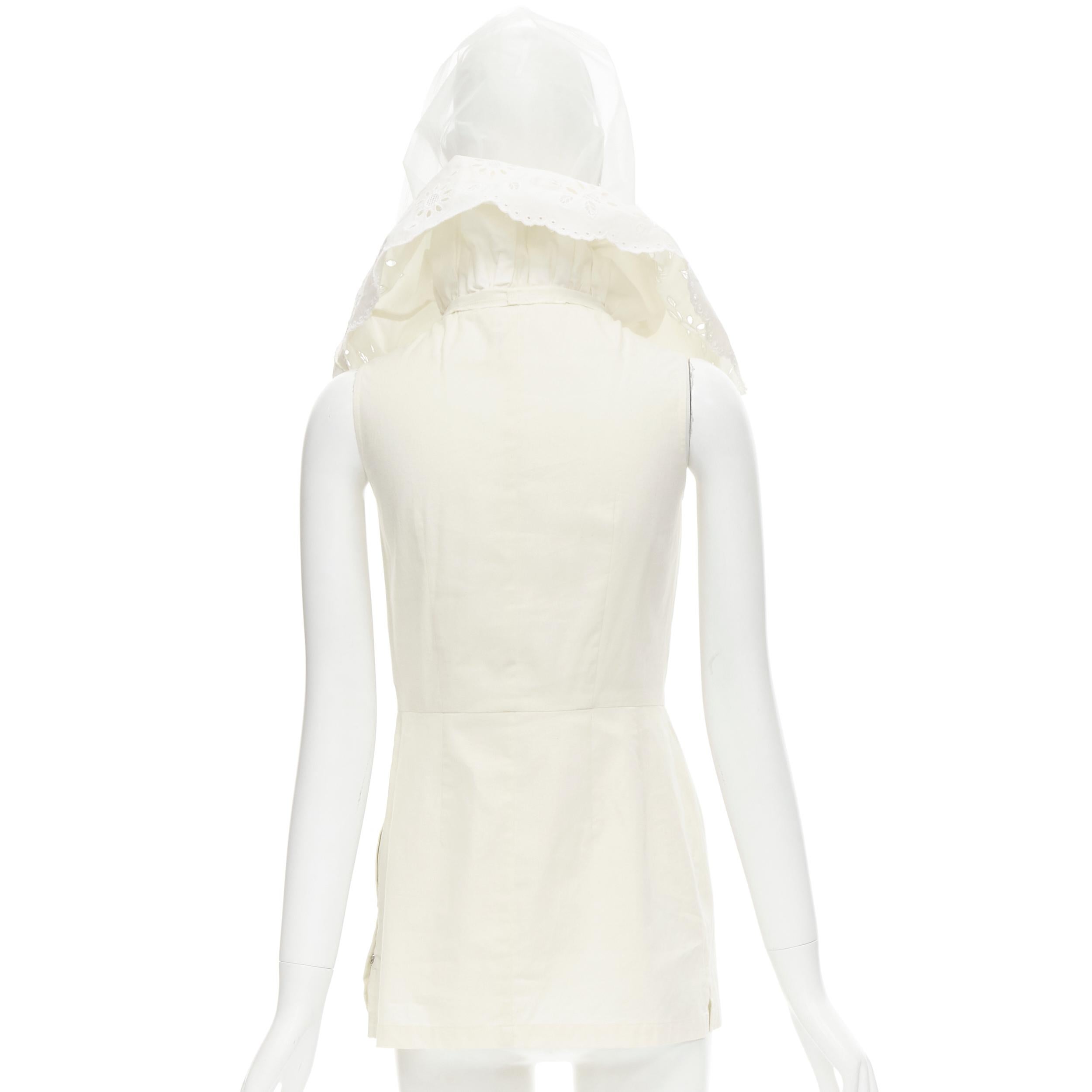 Women's COMME DES GARCONS 2001 Vintage Runway white embroidery anglais Victorian top S