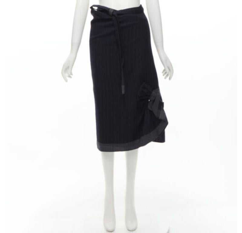 COMME DES GARCONS 2003 100% wool black pinstripe plaid bow wrap kilt skirt 6
