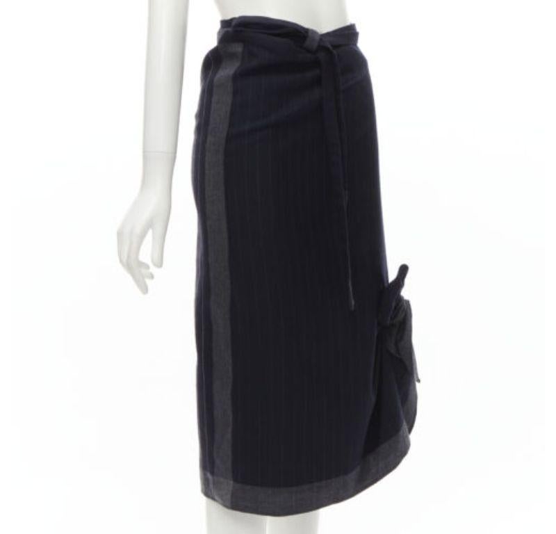 COMME DES GARCONS 2003 100% wool black pinstripe plaid bow wrap kilt skirt In Excellent Condition In Hong Kong, NT