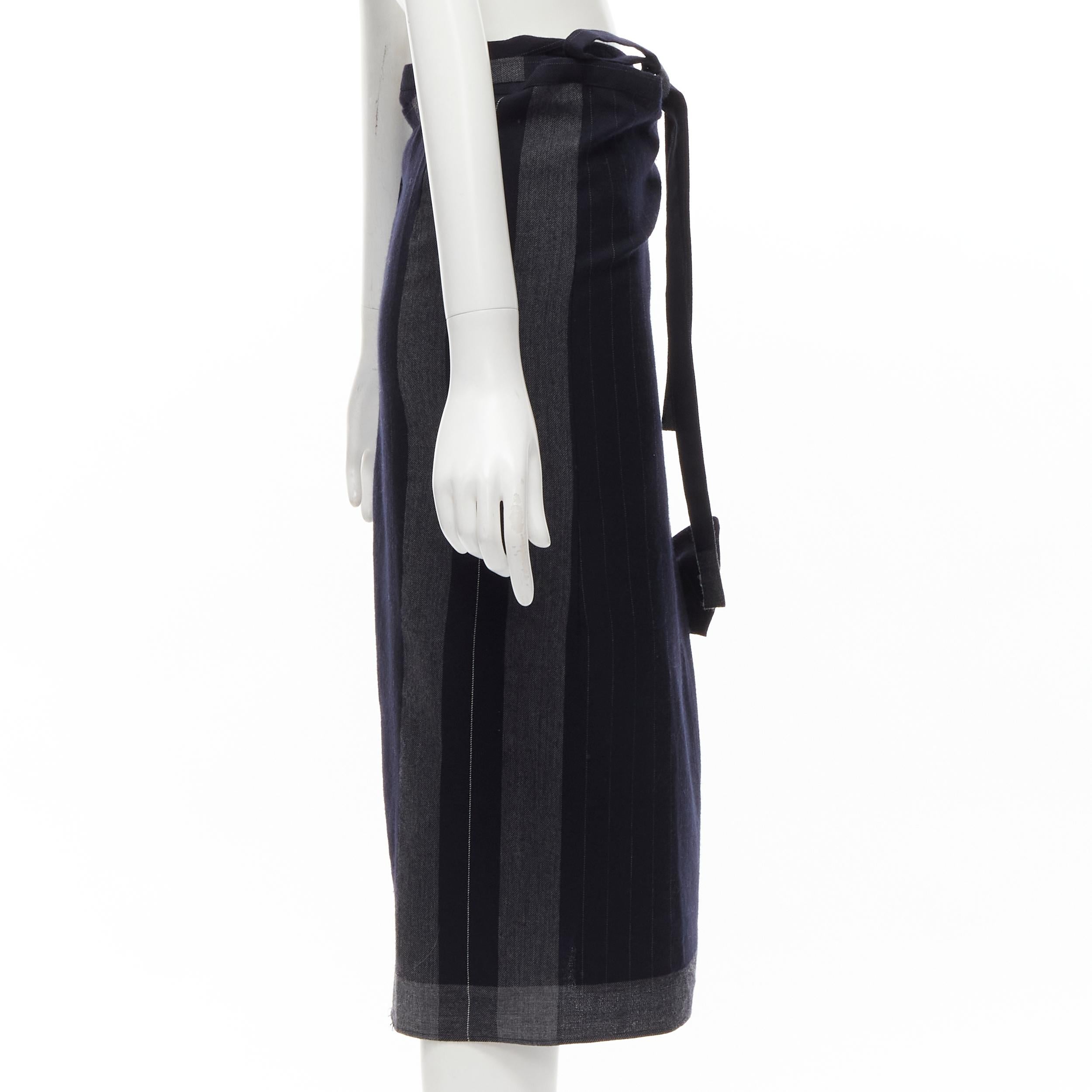 COMME DES GARCONS 2003 100% wool black pinstripe plaid bow wrap kilt skirt In Excellent Condition For Sale In Hong Kong, NT