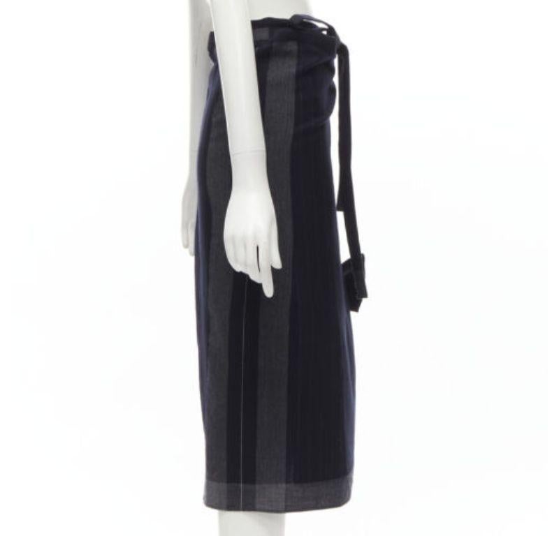 Women's COMME DES GARCONS 2003 100% wool black pinstripe plaid bow wrap kilt skirt