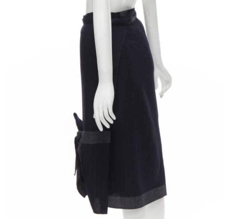 COMME DES GARCONS 2003 100% wool black pinstripe plaid bow wrap kilt skirt 2