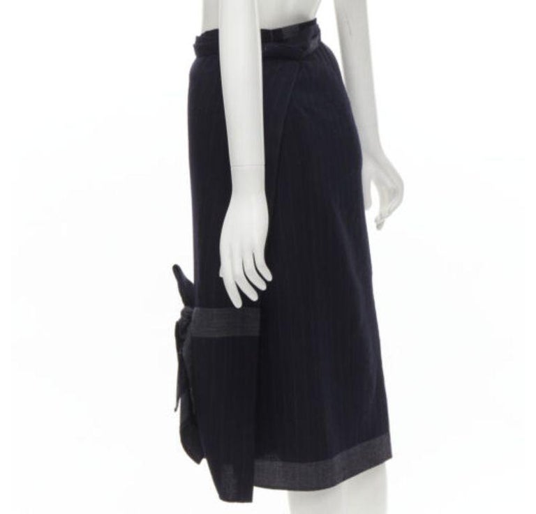 COMME des GARCONS wool Stripe Deformed Flare skirt Knee length GN-P015 Navy black XS