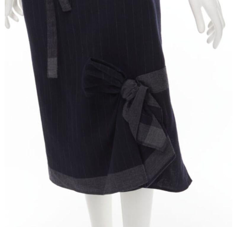 COMME DES GARCONS 2003 100% wool black pinstripe plaid bow wrap kilt skirt 3