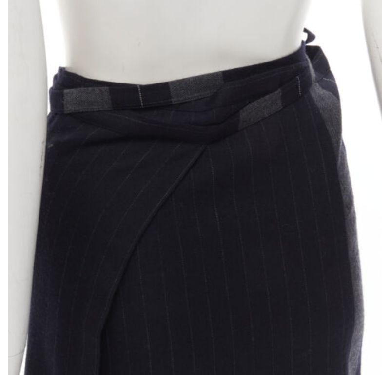 COMME DES GARCONS 2003 100% wool black pinstripe plaid bow wrap kilt skirt 4