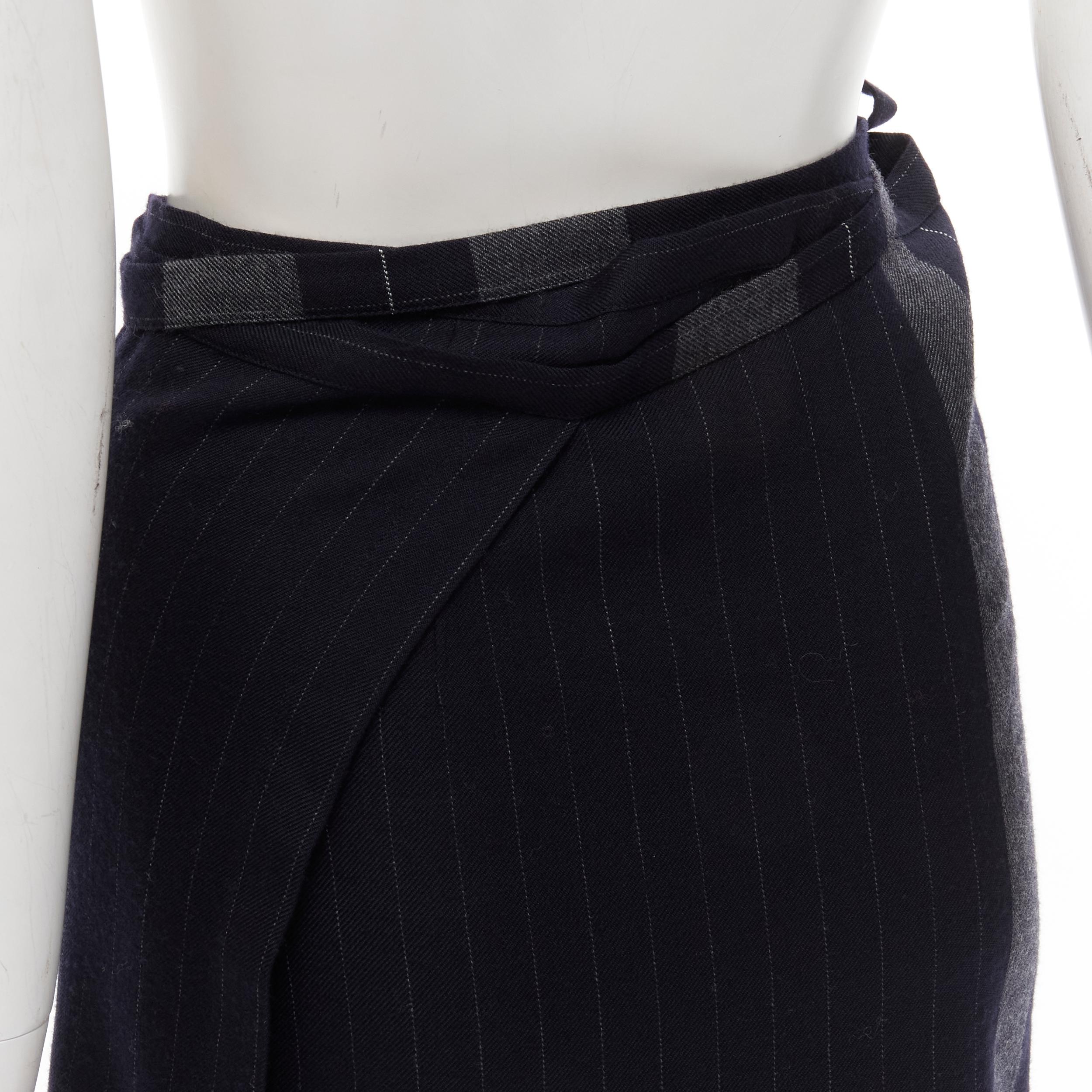 COMME DES GARCONS 2003 100% wool black pinstripe plaid bow wrap kilt skirt For Sale 3
