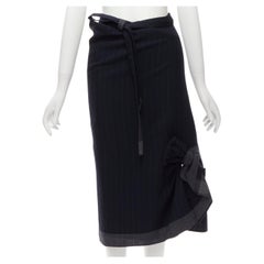 Used COMME DES GARCONS 2003 100% wool black pinstripe plaid bow wrap kilt skirt