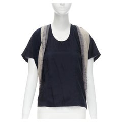 Used COMME DES GARCONS 2003 navy grey viscose wool bundle tie back t-shirt top S