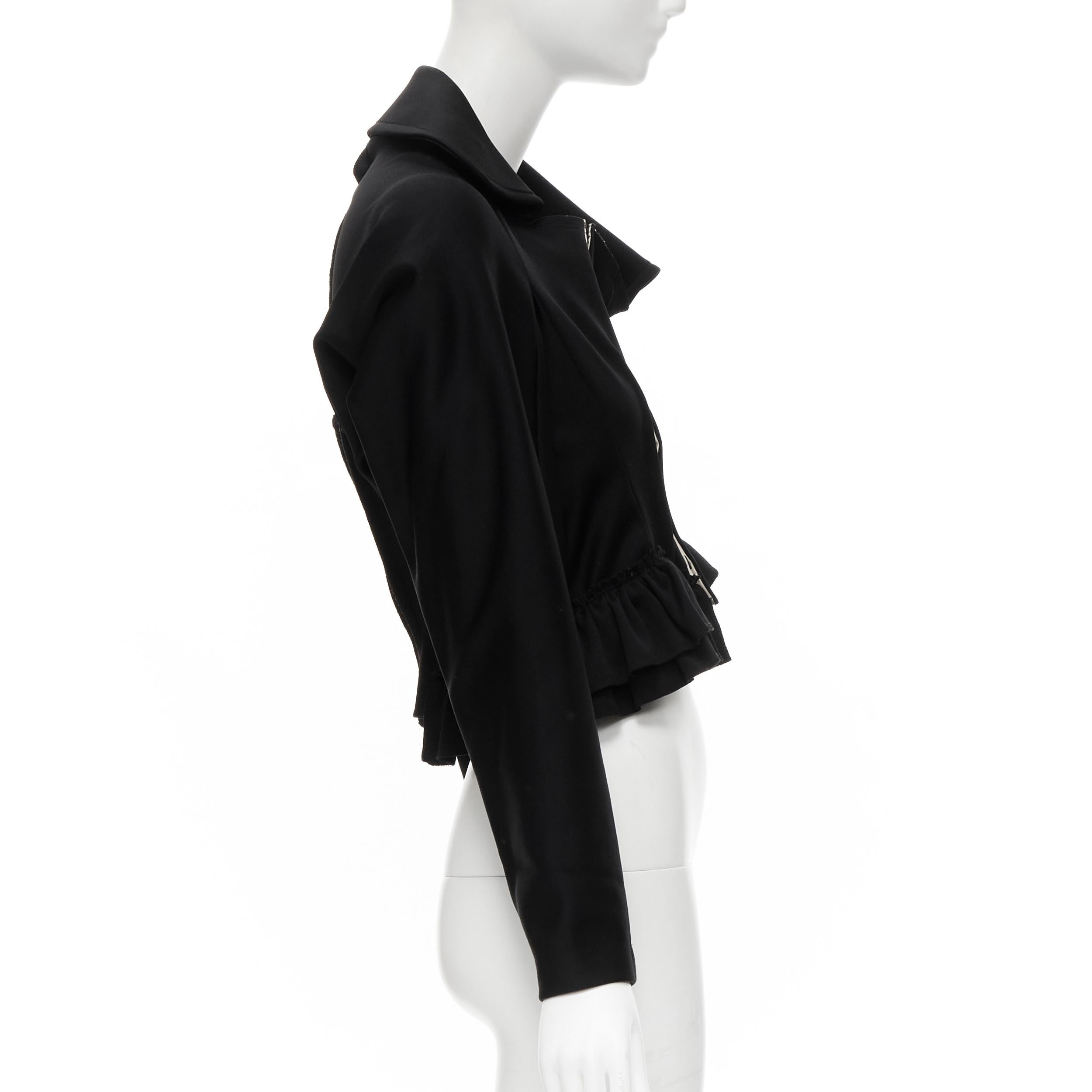 COMME DES GARCONS 2004 black ruffle trim deconstructed cropped jacket S In Excellent Condition In Hong Kong, NT