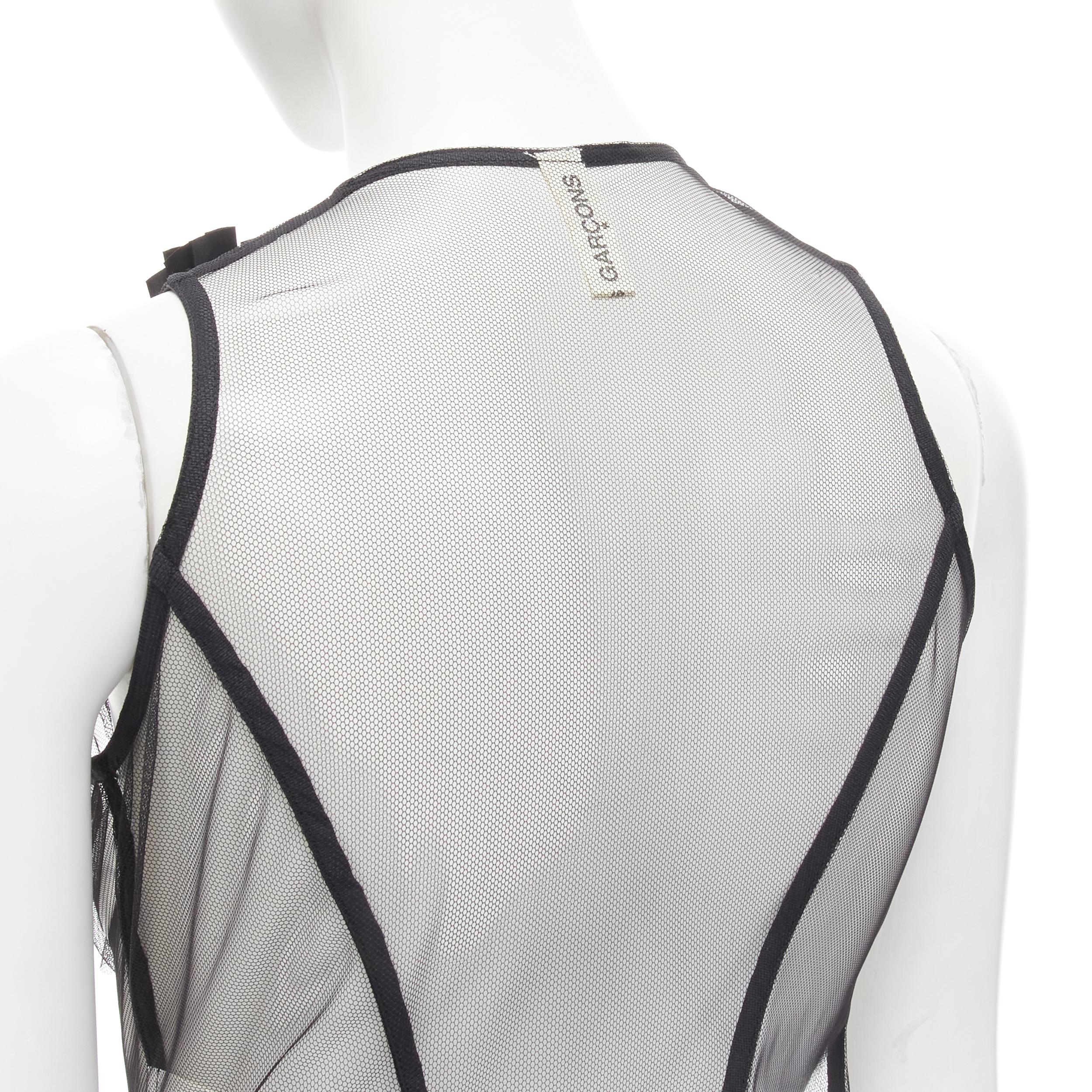 Women's COMME DES GARCONS 2004 black sheer net mesh jewel embellishment ruffle vest S For Sale