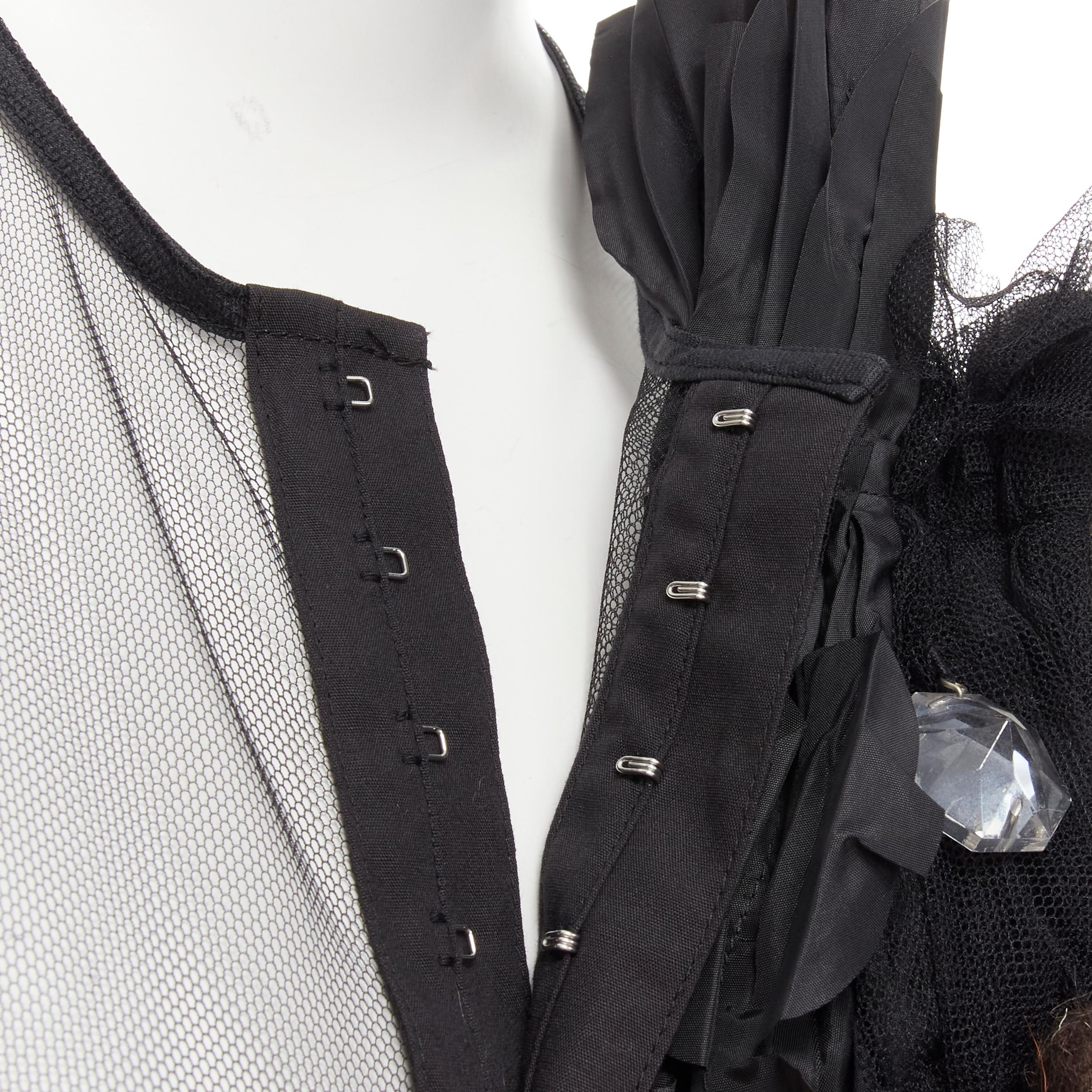 COMME DES GARCONS 2004 black sheer net mesh jewel embellishment ruffle vest S For Sale 1