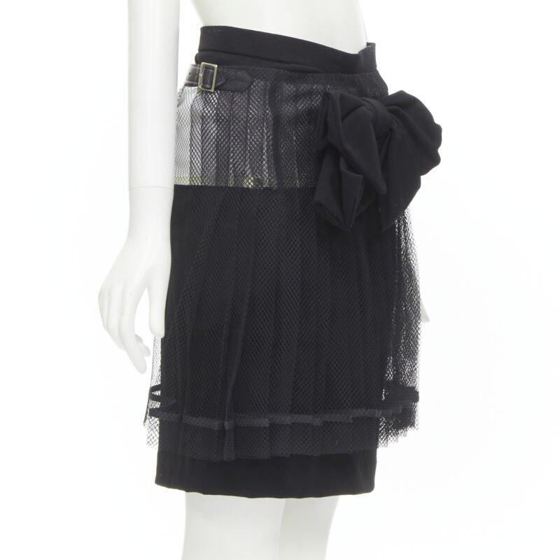 COMME DES GARCONS 2004 negro XL falda de red plisada en capas con hebilla de lazo M Negro en venta