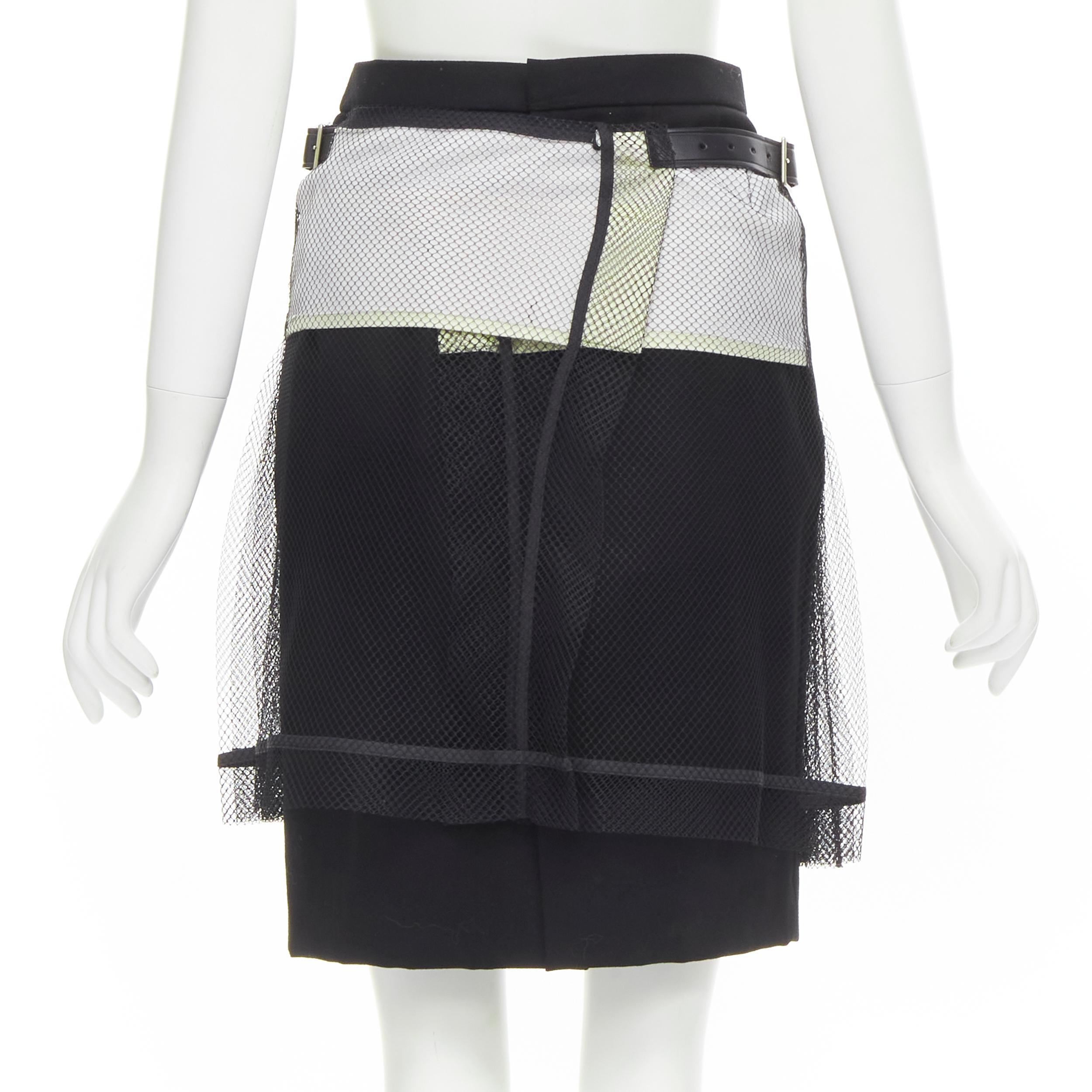 Women's COMME DES GARCONS 2004 black XL bow buckle layered pleated net mesh skirt M For Sale