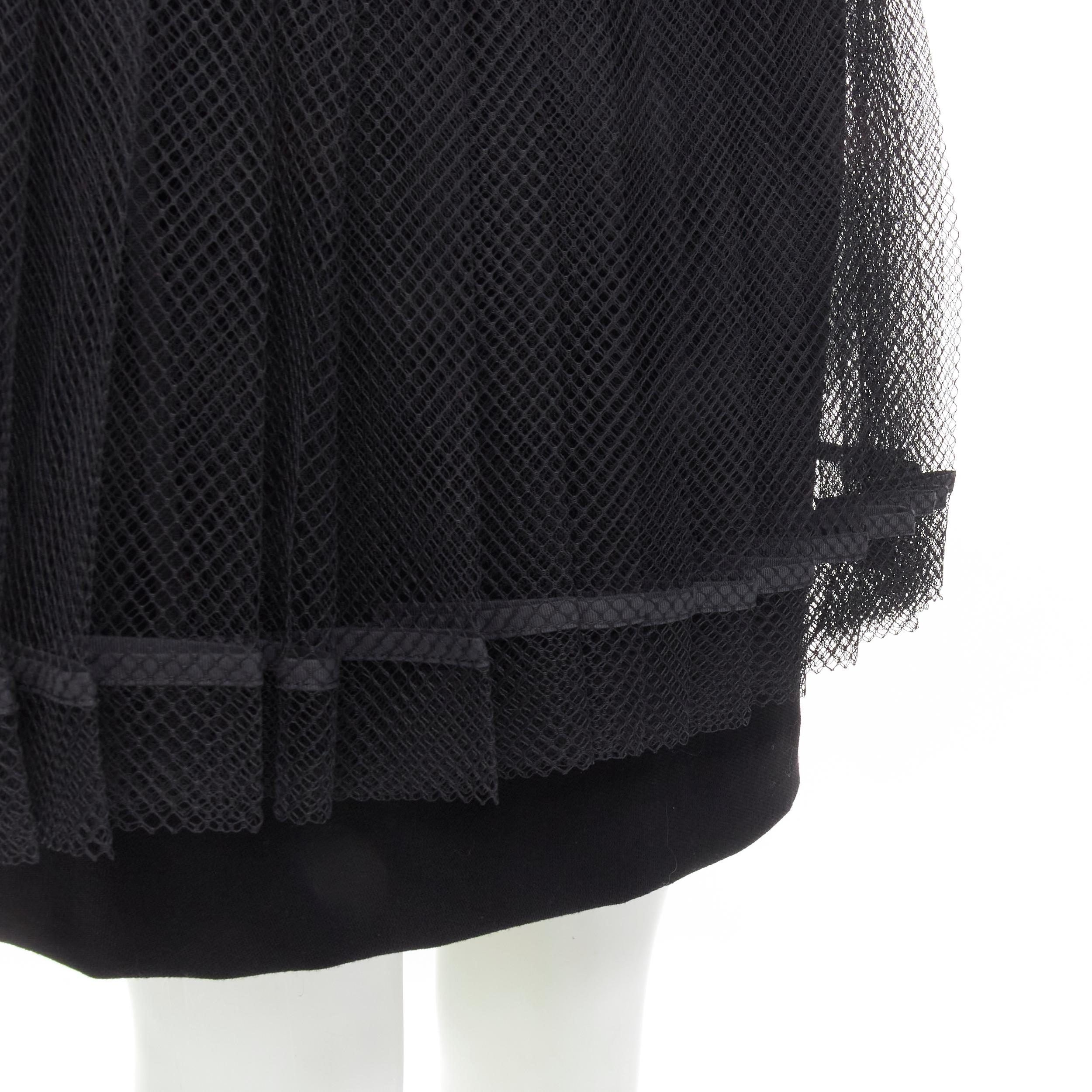COMME DES GARCONS 2004 black XL bow buckle layered pleated net mesh skirt M For Sale 2