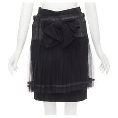 COMME DES GARCONS 2004 black XL bow buckle layered pleated net mesh skirt M