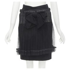 COMME DES GARCONS 2004 gonna nera XL con fiocco e fibbia a strati in rete plissettata M