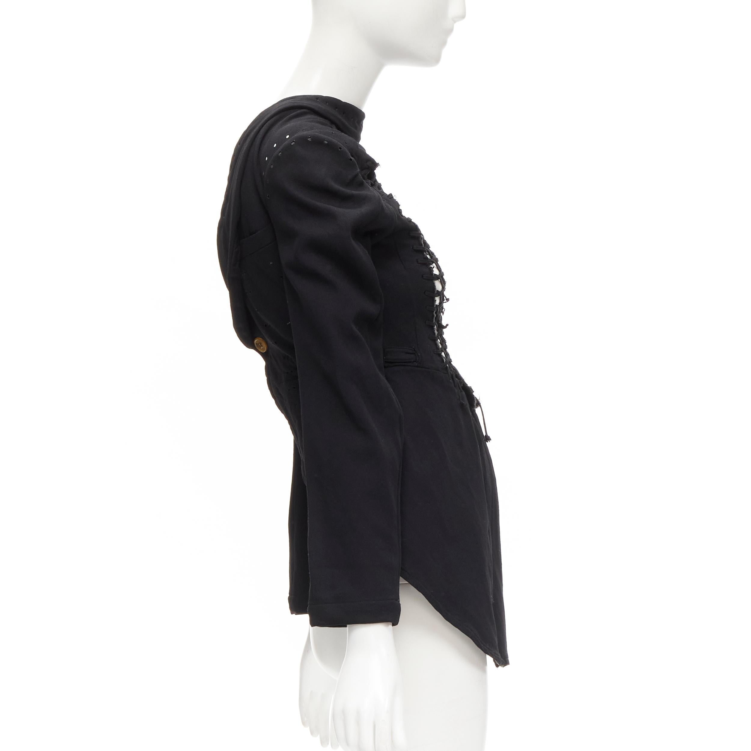 COMME DES GARCONS 2004 Runway black lace eyelet 2-way deconstructed jacket M In Good Condition For Sale In Hong Kong, NT