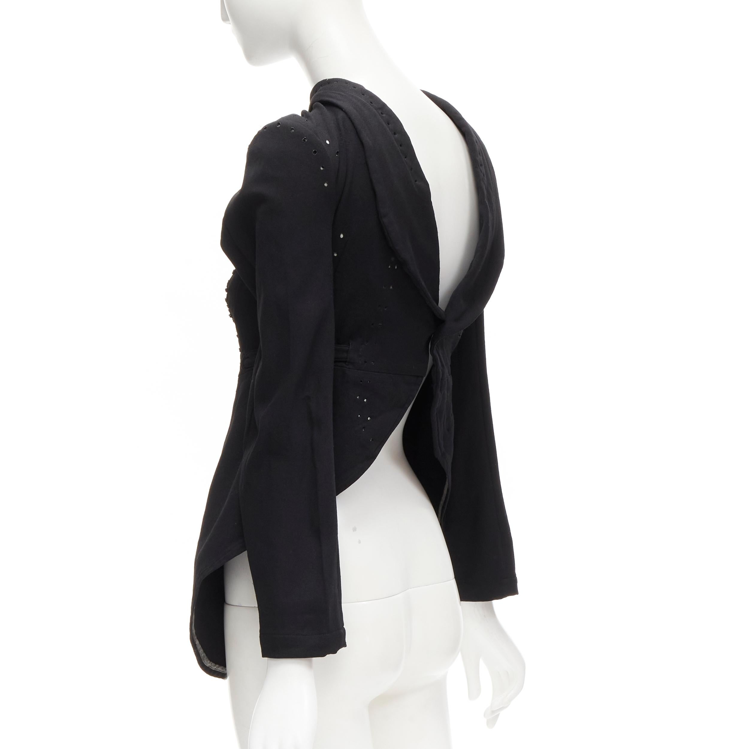 Donna COMME DES GARCONS 2004 Giacca decostruita in pizzo nero con occhielli a 2 vie M in vendita