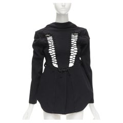 COMME DES GARCONS 2004 Runway black lace eyelet 2-way deconstructed jacket M