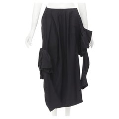 COMME DES GARCONS 2004 Vintage schwarzer Viskose-Rüschenrock mit Blumenmuster und langen Ärmeln S