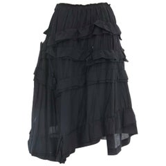 COMME DES GARCONS 2005 black cotton silk tiered cut out ruffle midi skirt M 27"