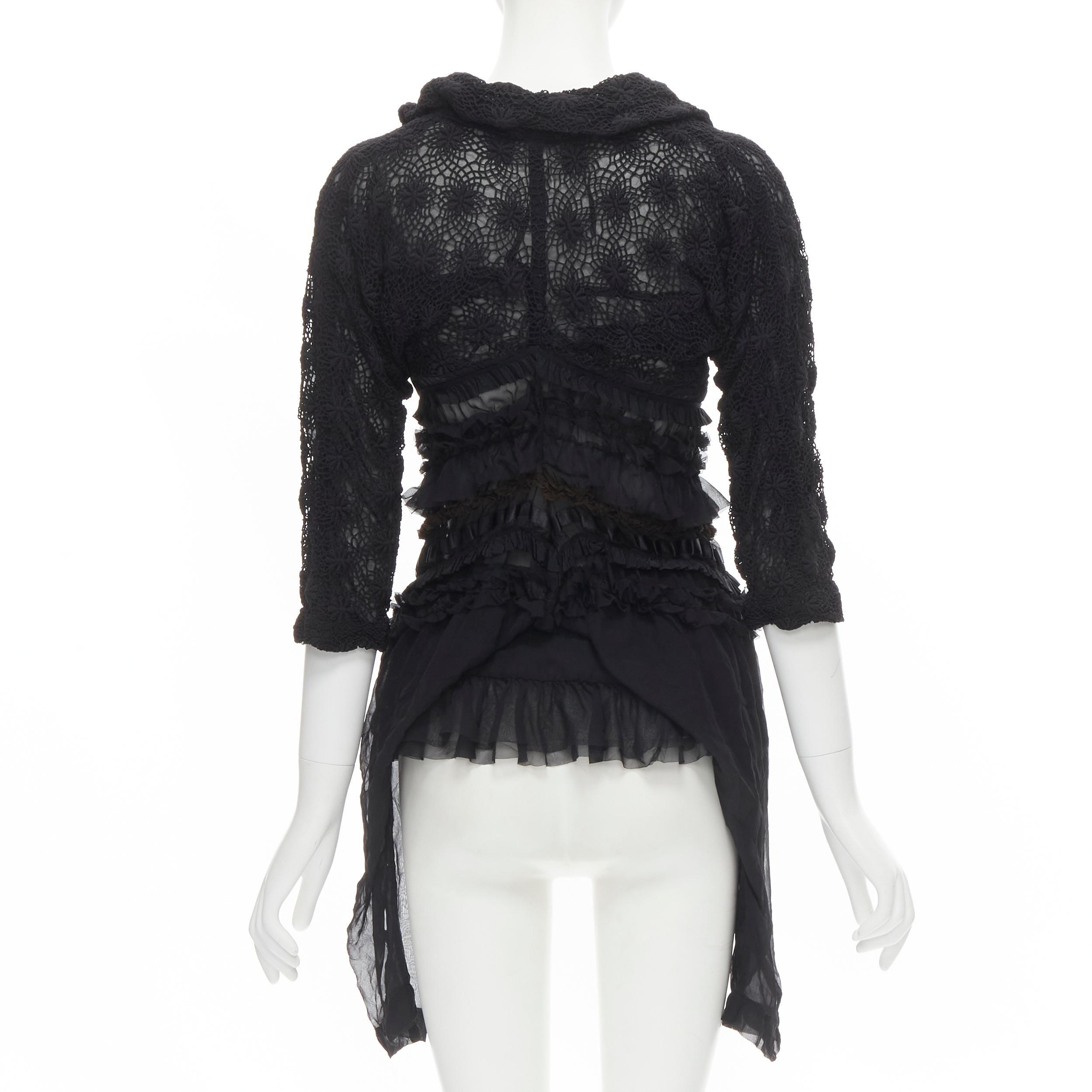 Women's COMME DES GARCONS 2005 black floral crochet lace ruffle tiered hem jacket M