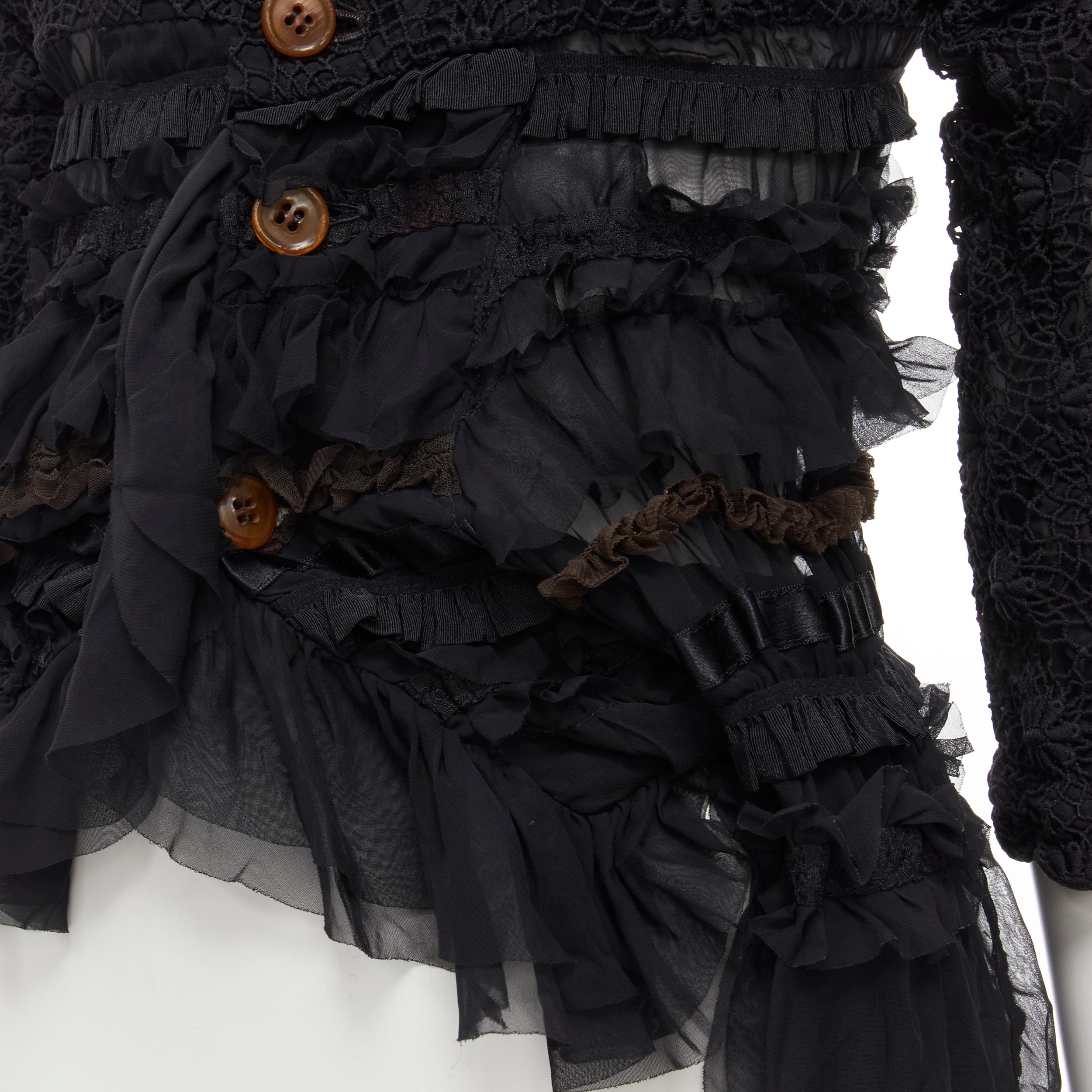 COMME DES GARCONS 2005 black floral crochet lace ruffle tiered hem jacket M 2