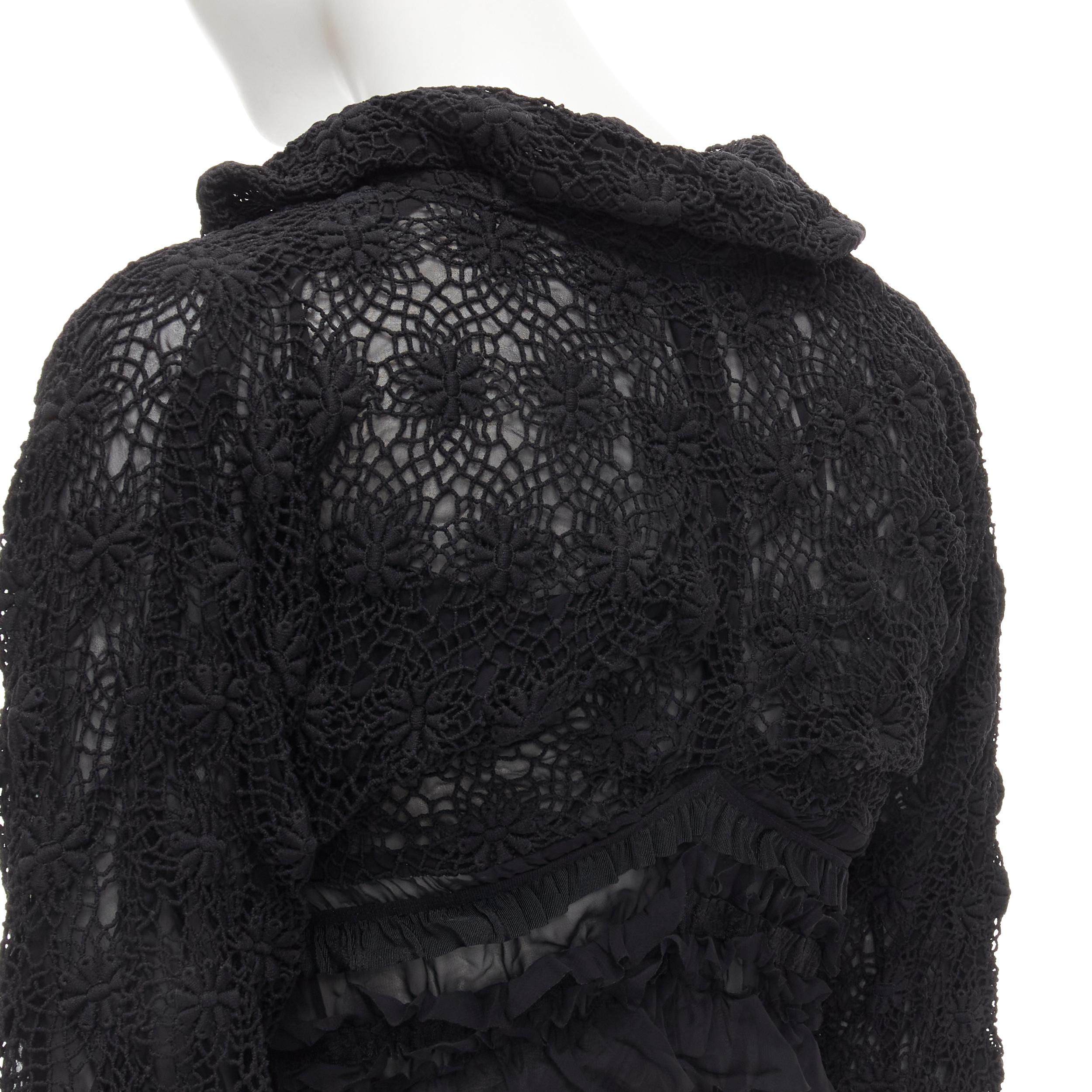 COMME DES GARCONS 2005 black floral crochet lace ruffle tiered hem jacket M 3