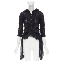 COMME DES GARCONS 2005 black floral crochet lace ruffle tiered hem jacket M
