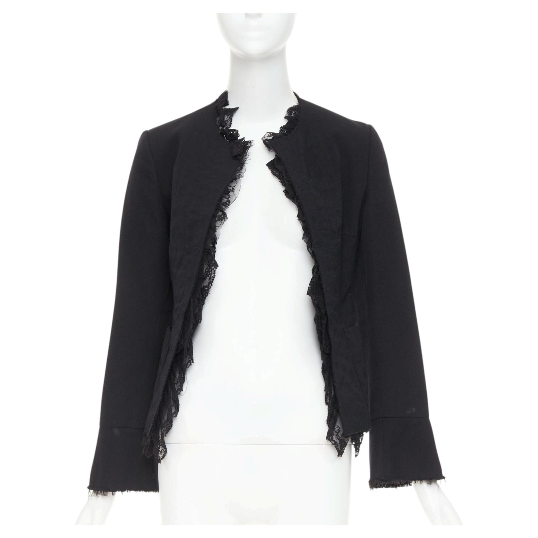 Pre-owned Comme Des Garçons Comme Des Garcons 2005 Black Wool Lace Mousseline Open Ruffle Cropped Jacket S