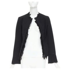 COMME DES GARCONS 2005: giacca corta nera in mousseline di lana con pizzo e volant, taglia S