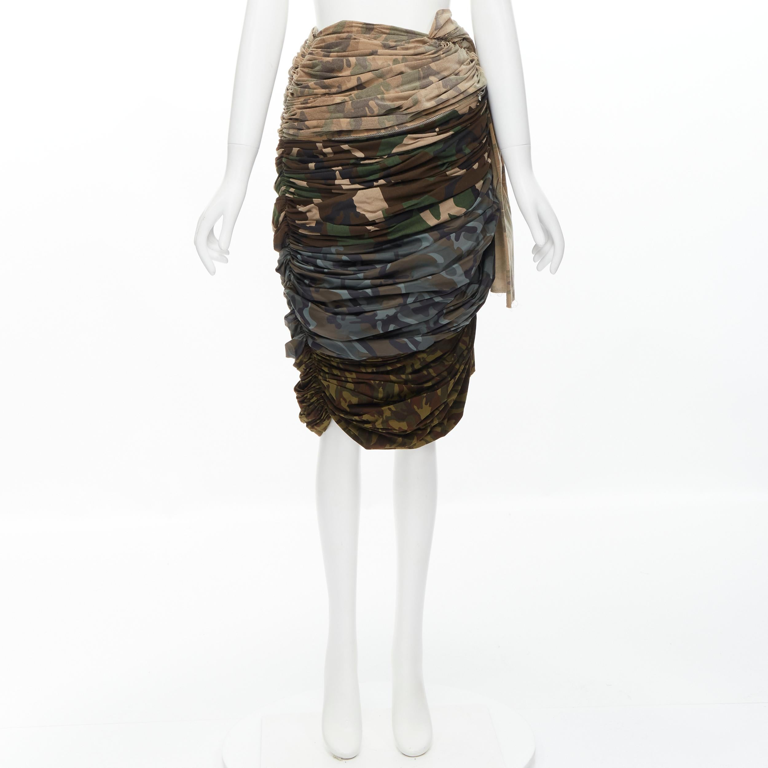COMME DES GARCONS 2005 Runway mixed blue green camo ruched draped skirt XS For Sale 6