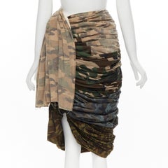 COMME DES GARCONS 2005 Runway mixed blue green camo ruched draped skirt XS