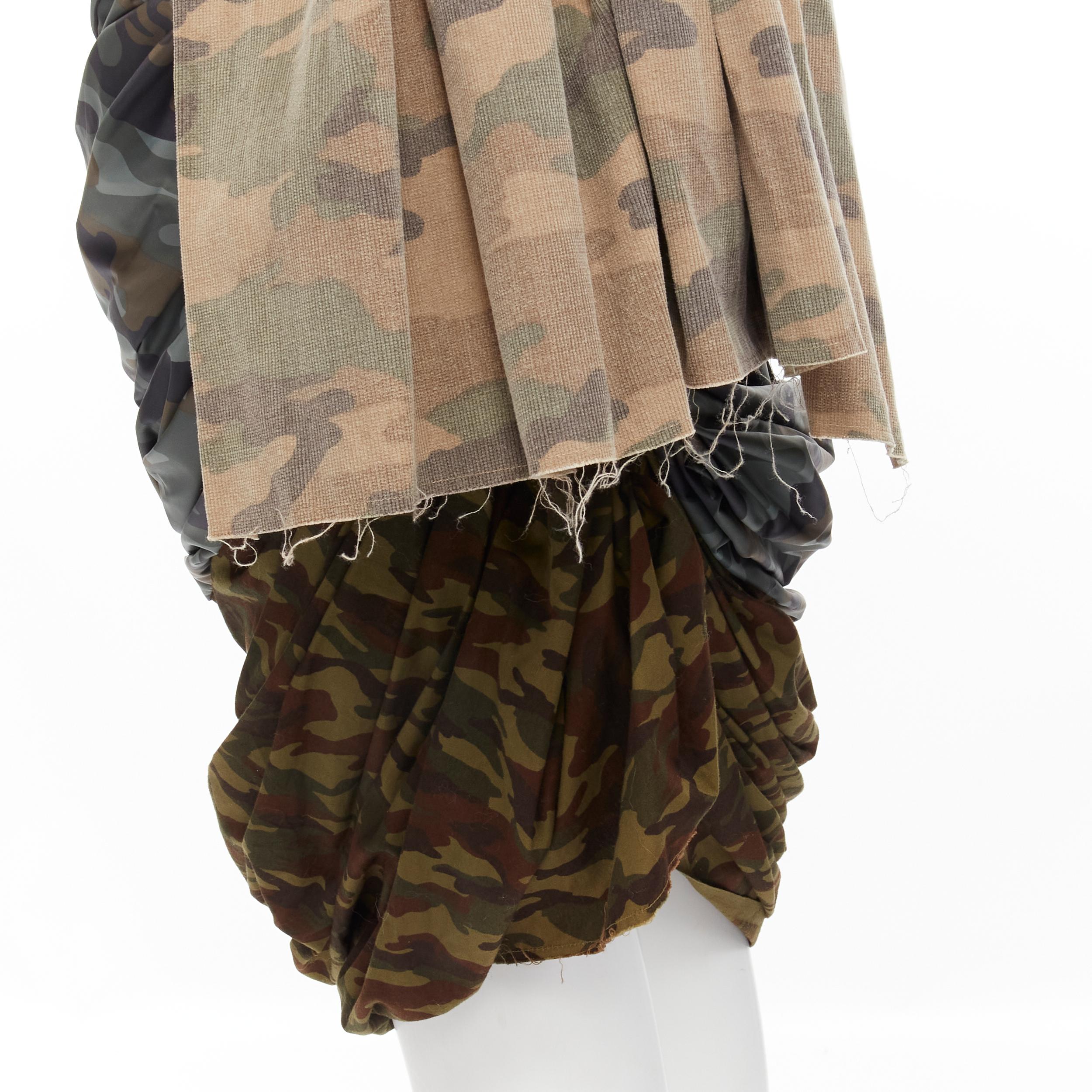 COMME DES GARCONS 2005 Runway mixed blue green camo ruched draped skirt XS For Sale 2
