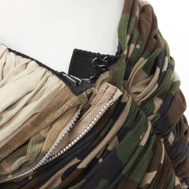 COMME DES GARCONS 2005 Runway mixed cotton nylon blue green camo ruched skirt XS For Sale 5