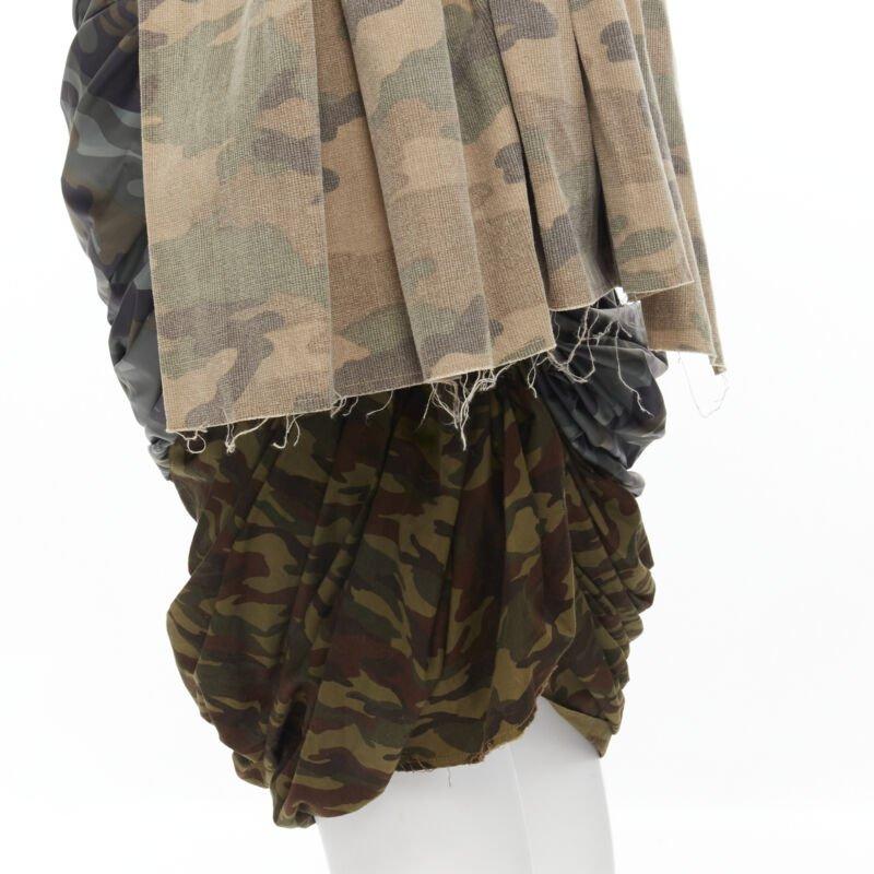 COMME DES GARCONS 2005 Runway mixed cotton nylon blue green camo ruched skirt XS For Sale 3