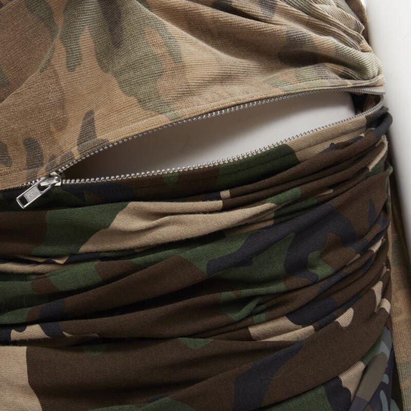 COMME DES GARCONS 2005 Runway mixed cotton nylon blue green camo ruched skirt XS For Sale 4