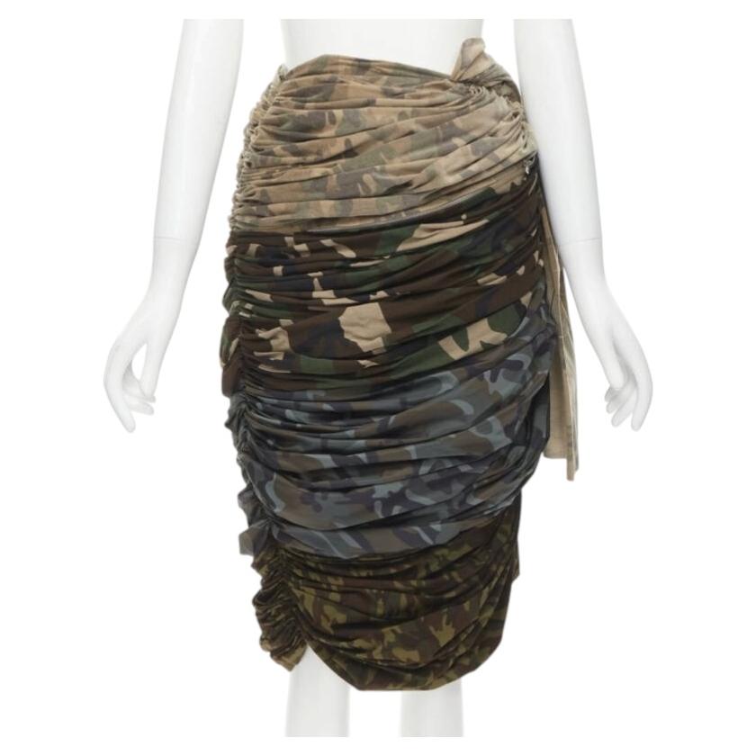 Pre-owned Comme Des Garçons Homme Deux Comme Des Garcons 2005 Runway Mixed Cotton Nylon Blue Green Camo Ruched Skirt Xs