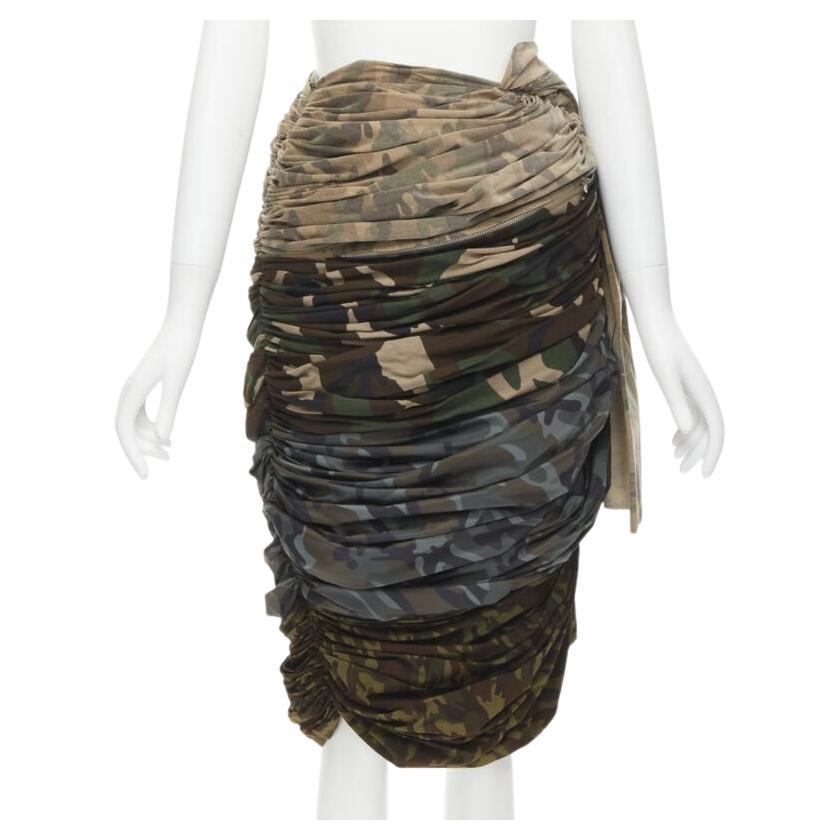 COMME DES GARCONS 2005 Runway mixed cotton nylon blue green camo ruched skirt XS For Sale at 1stDibs