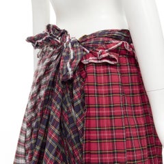 COMME DES GARCONS 2005 Runway punk plaid raw edge bustle pleated skirt S