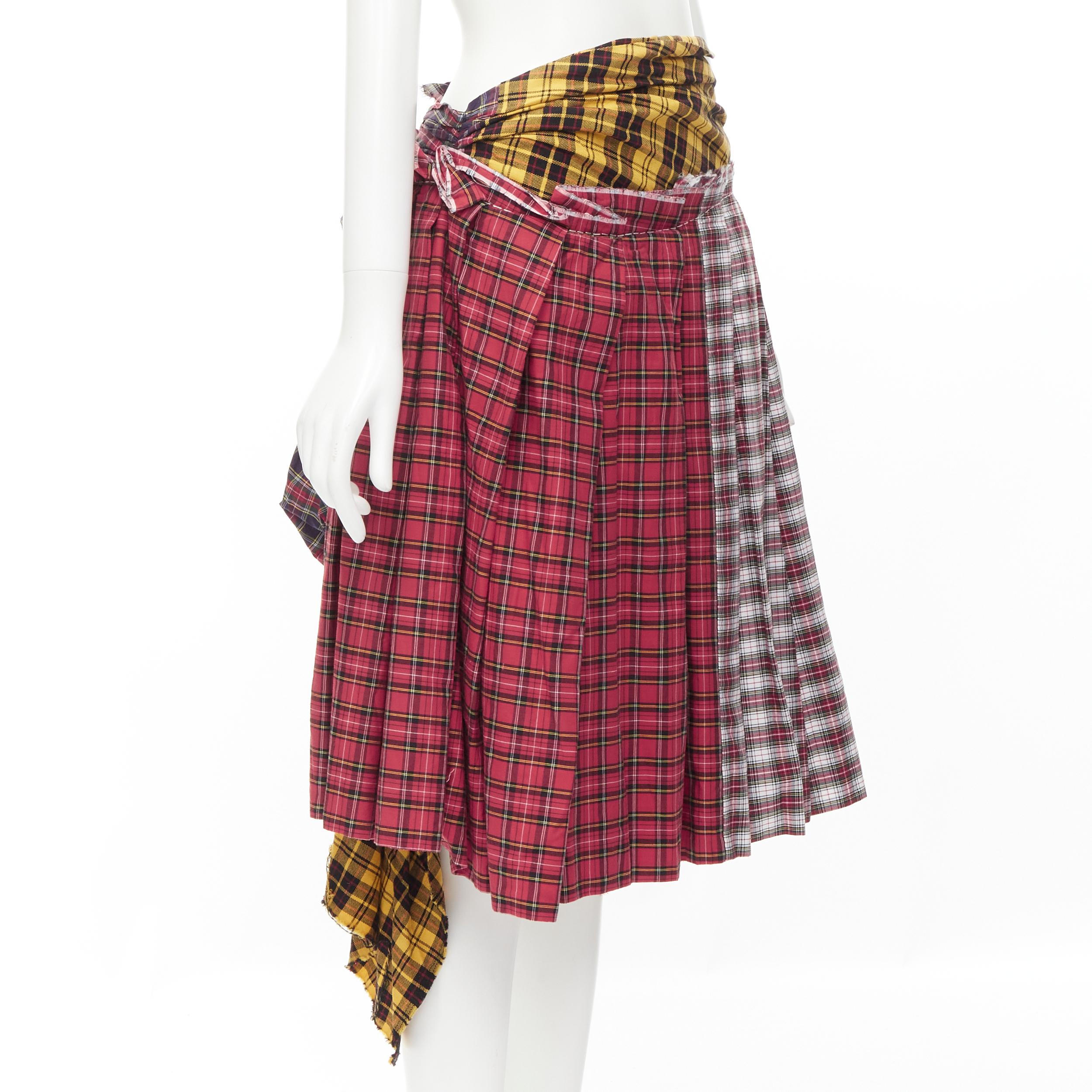 Brown COMME DES GARCONS 2005 Runway punk plaid raw edge bustle pleated skirt S