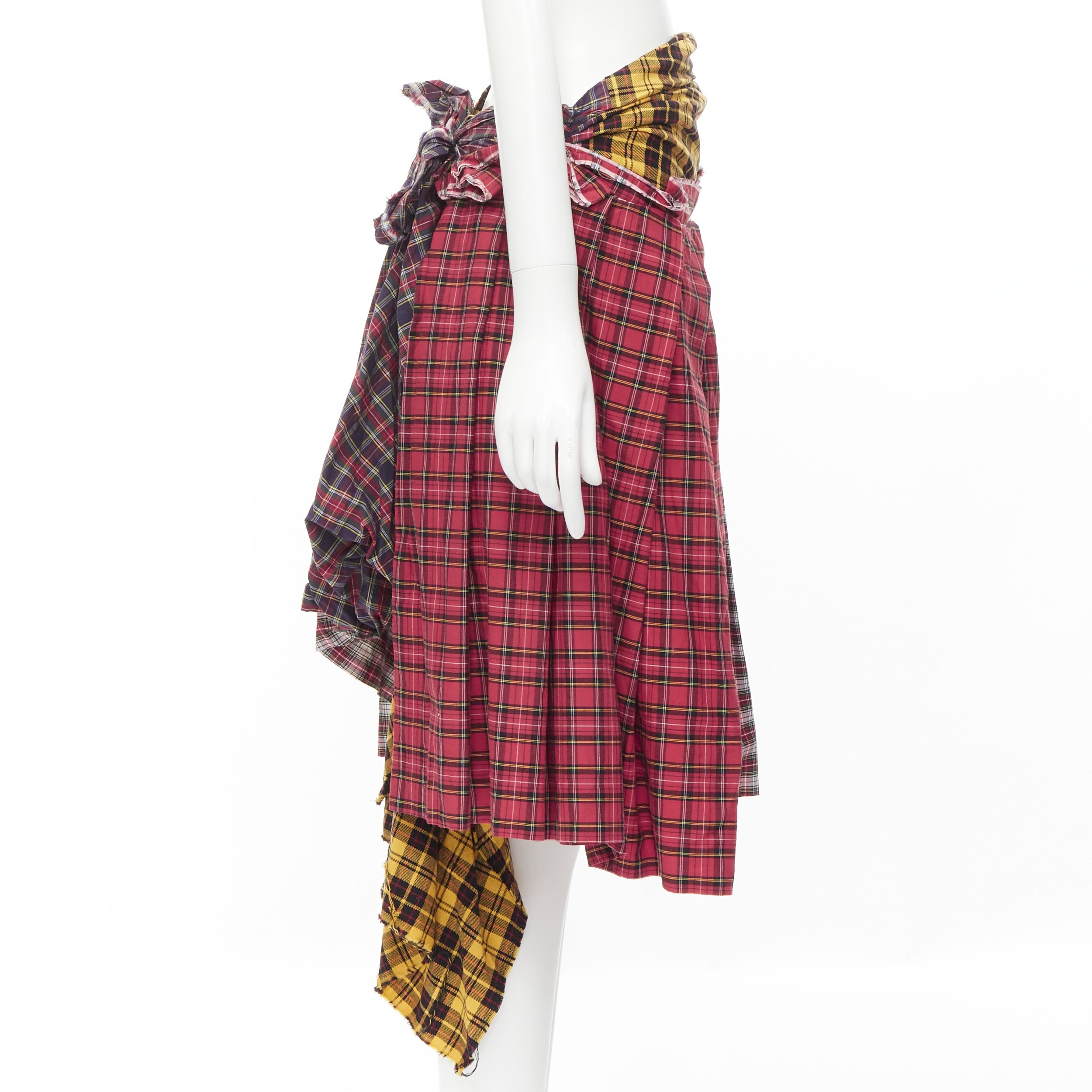 COMME DES GARCONS 2005 Runway punk plaid raw edge bustle pleated skirt S In Excellent Condition In Hong Kong, NT