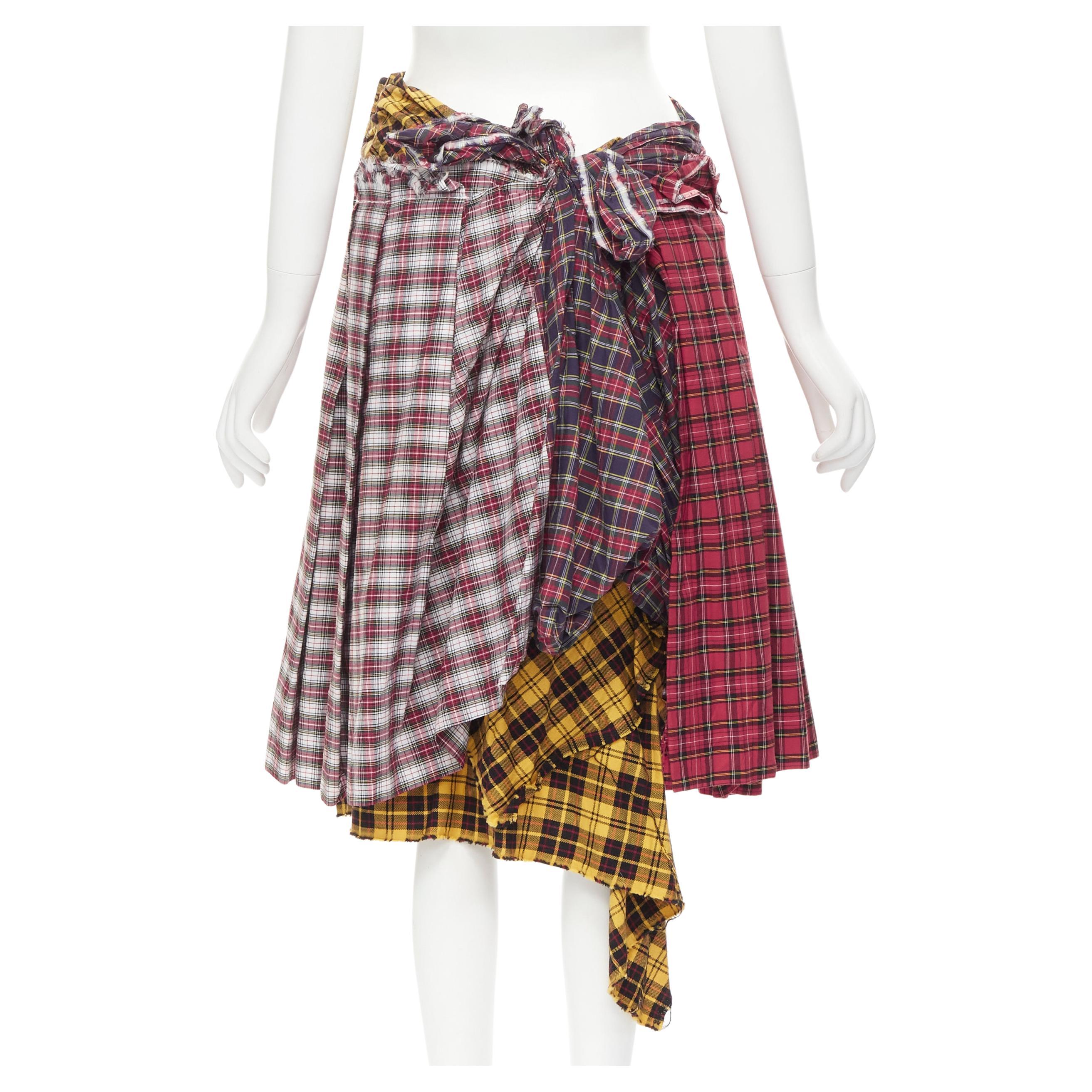 COMME DES GARCONS 2005 Runway punk plaid raw edge bustle pleated skirt S