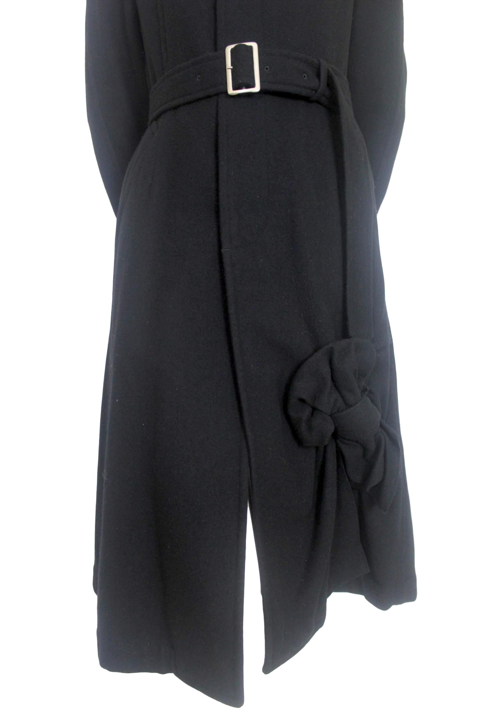 Black Comme des Garcons 2006 Collection Wool Coat with Bow Decoration For Sale
