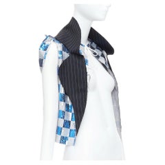 COMME DES GARCONS 2007 blue grey checkered sequin wool trim vest XS