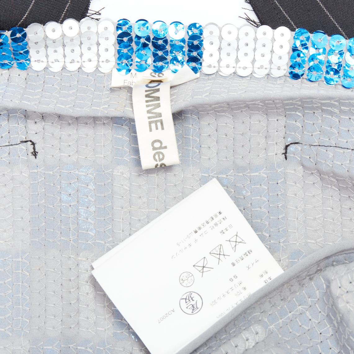 COMME DES GARCONS 2007 blue grey checkered sequin wool trim vest XS For Sale 3