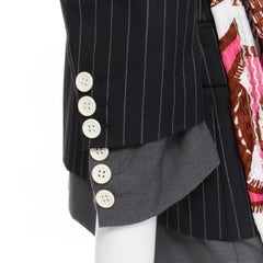 COMME DES GARCONS 2007 double layered grey pinstripe draped sides blazer jacket
