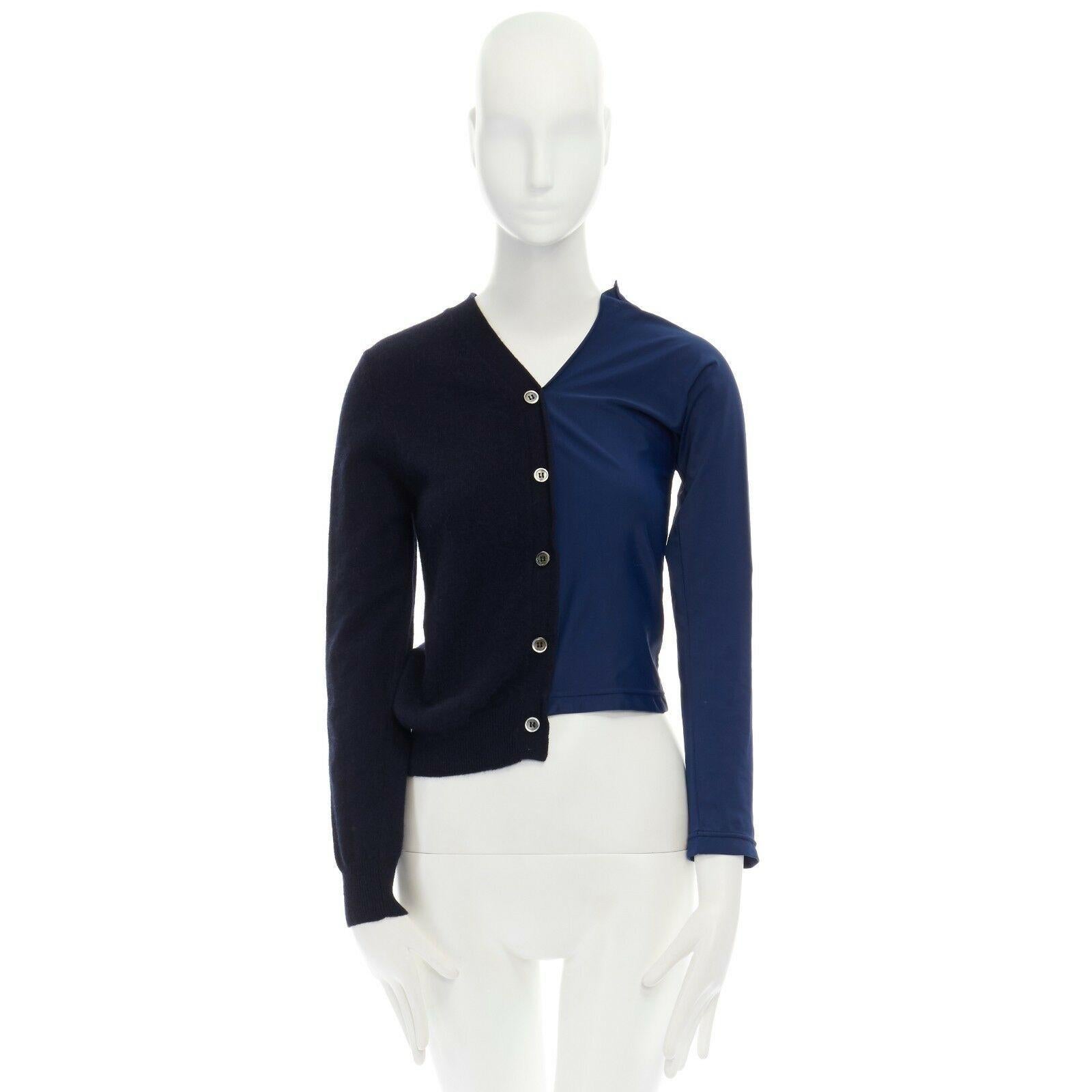 Black COMME DES GARCONS 2007 navy blue wool polyester hybrid deconstructed cardigan S