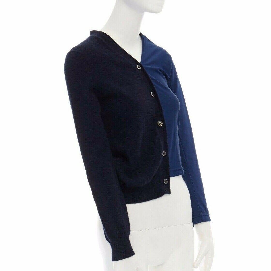 COMME DES GARCONS 2007 navy blue wool polyester hybrid deconstructed cardigan S In Excellent Condition In Hong Kong, NT